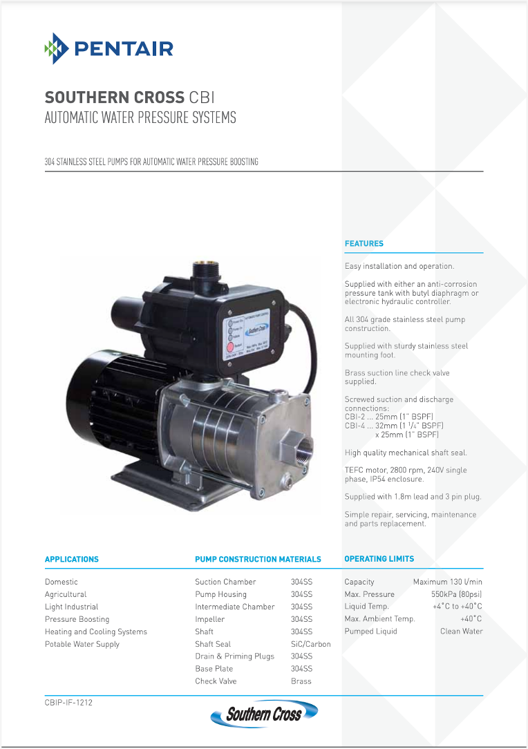 SOUTHERN CROSS PUMPS CBI Pressure Unit